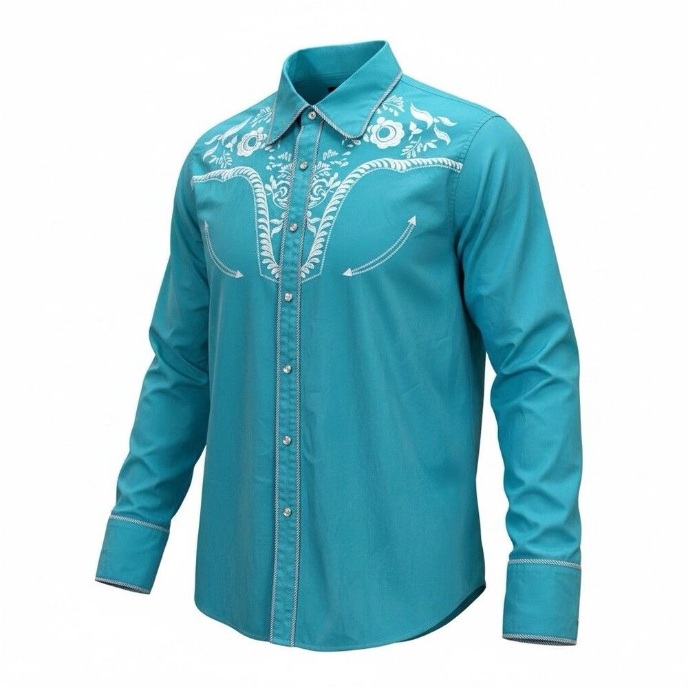 Daupanzees Turquoise Embroidered Western Shirt Button Up Rodeo Cowboy 2XL NWT